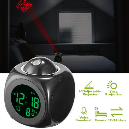 LCD Projection Alarm Clock with Voice Broadcast Function DailySale