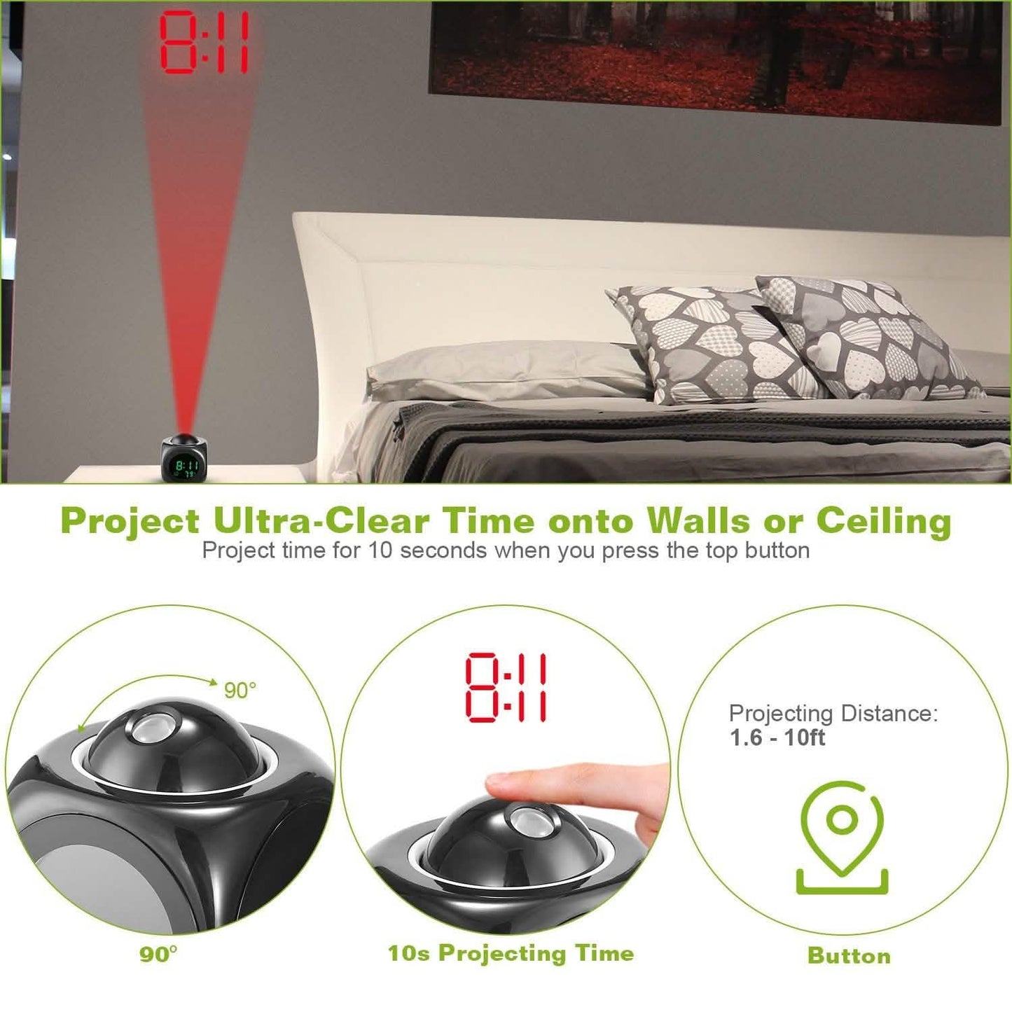 LCD Projection Alarm Clock with Voice Broadcast Function DailySale