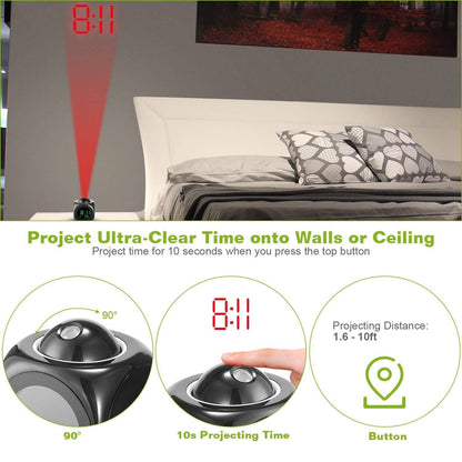 LCD Projection Alarm Clock with Voice Broadcast Function DailySale