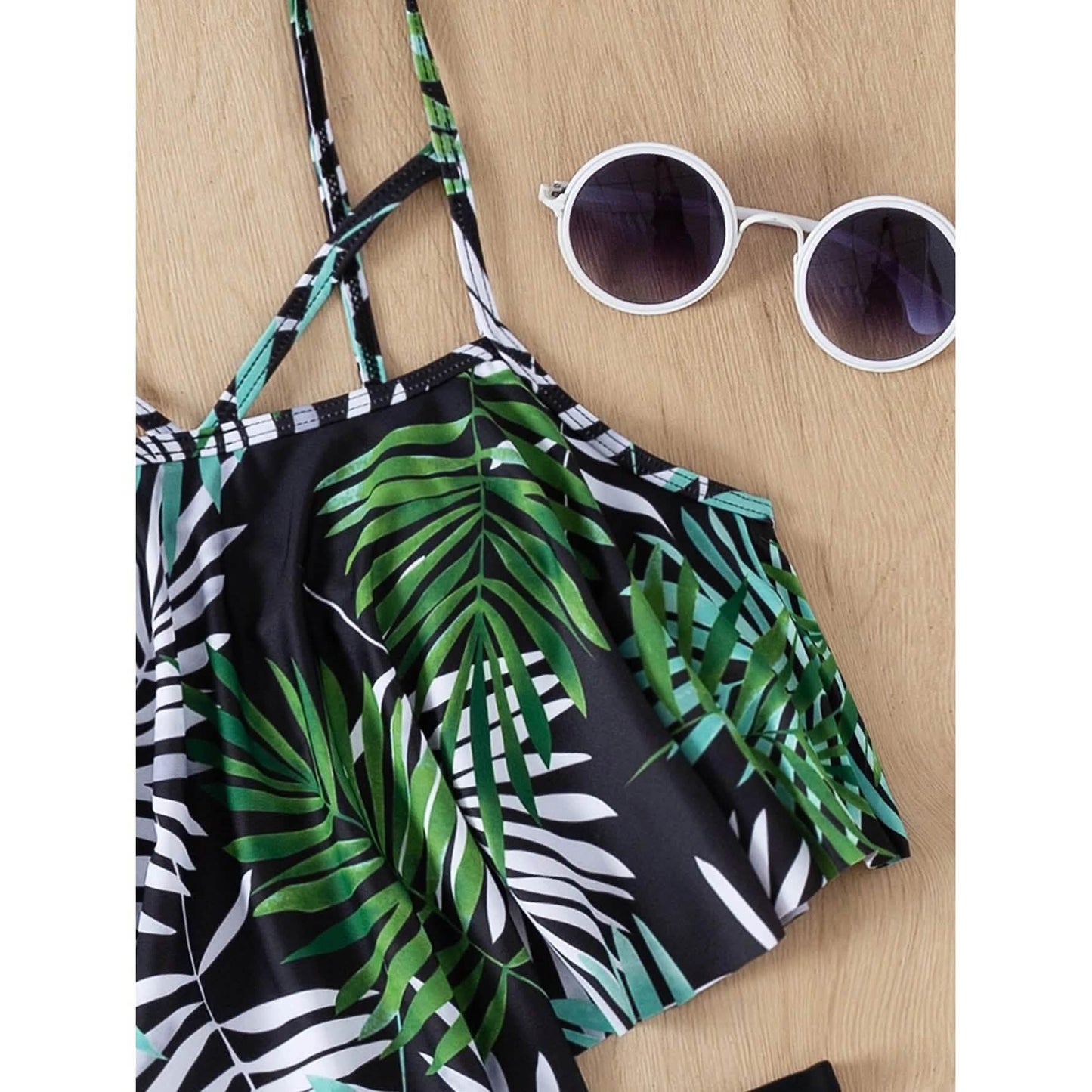 Leaf Print Hanky Hem High Waisted Bikini Swimsuit DailySale