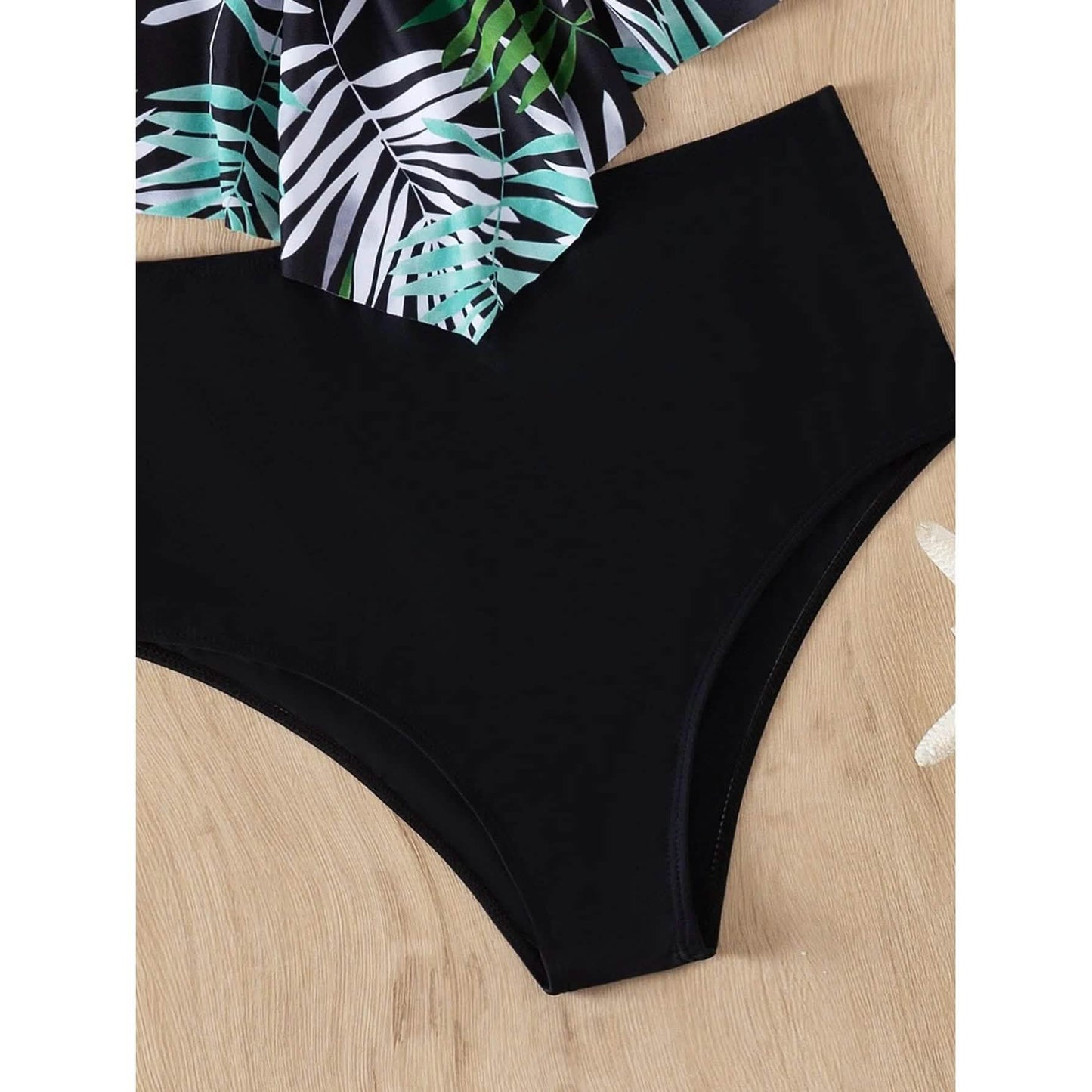 Leaf Print Hanky Hem High Waisted Bikini Swimsuit DailySale