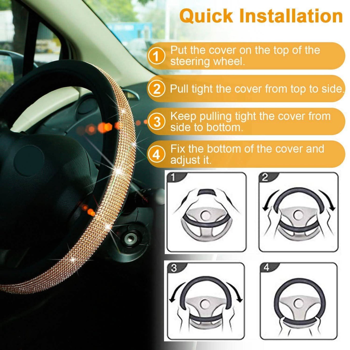 Leather Diamond Rhinestone Car SUV Steer Protector DailySale