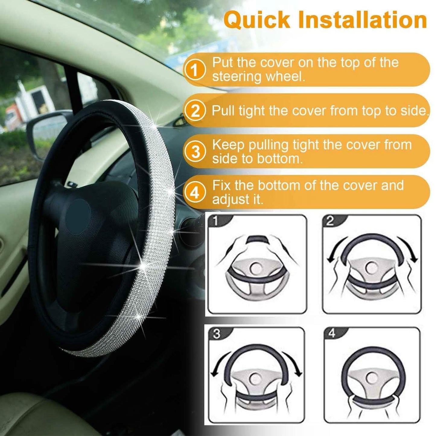 Leather Diamond Rhinestone Car SUV Steer Protector DailySale