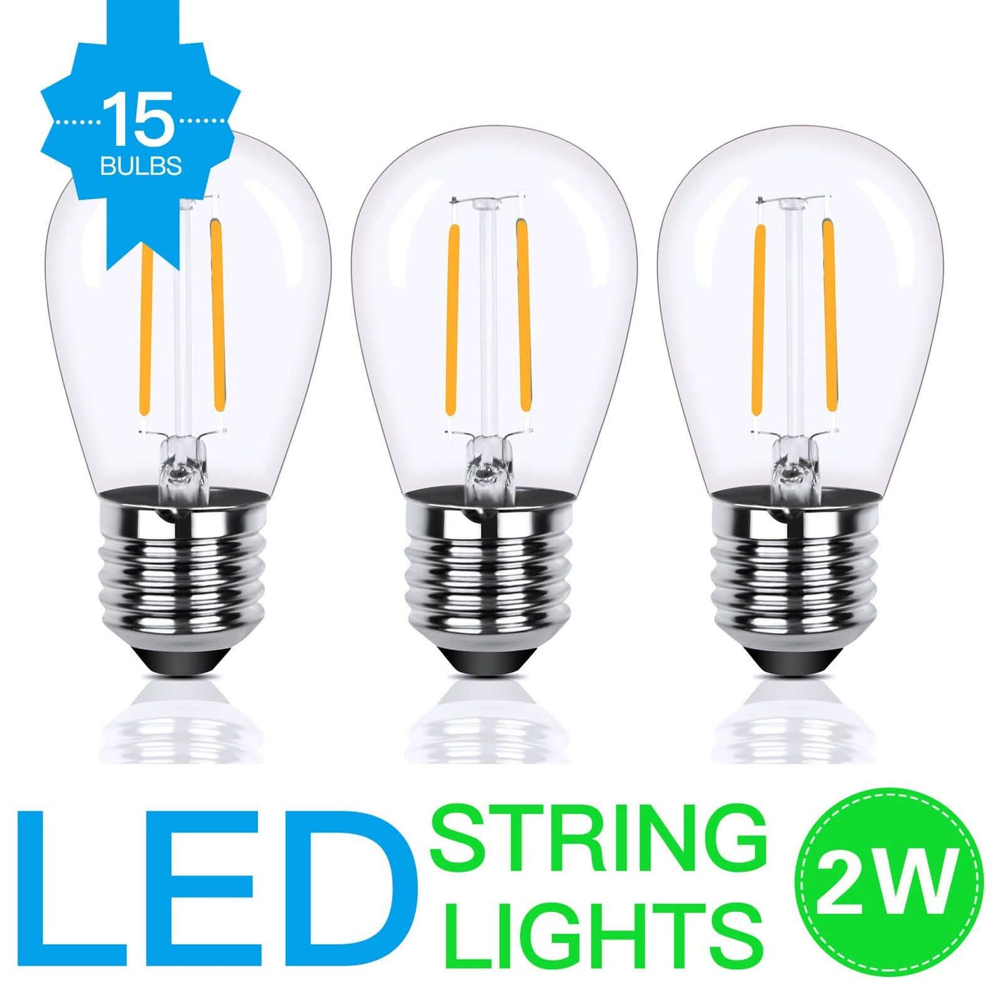 LED 15x S14 Bulbs Globe String Lights Commercial Grade Patio Outdoor Garden DailySale
