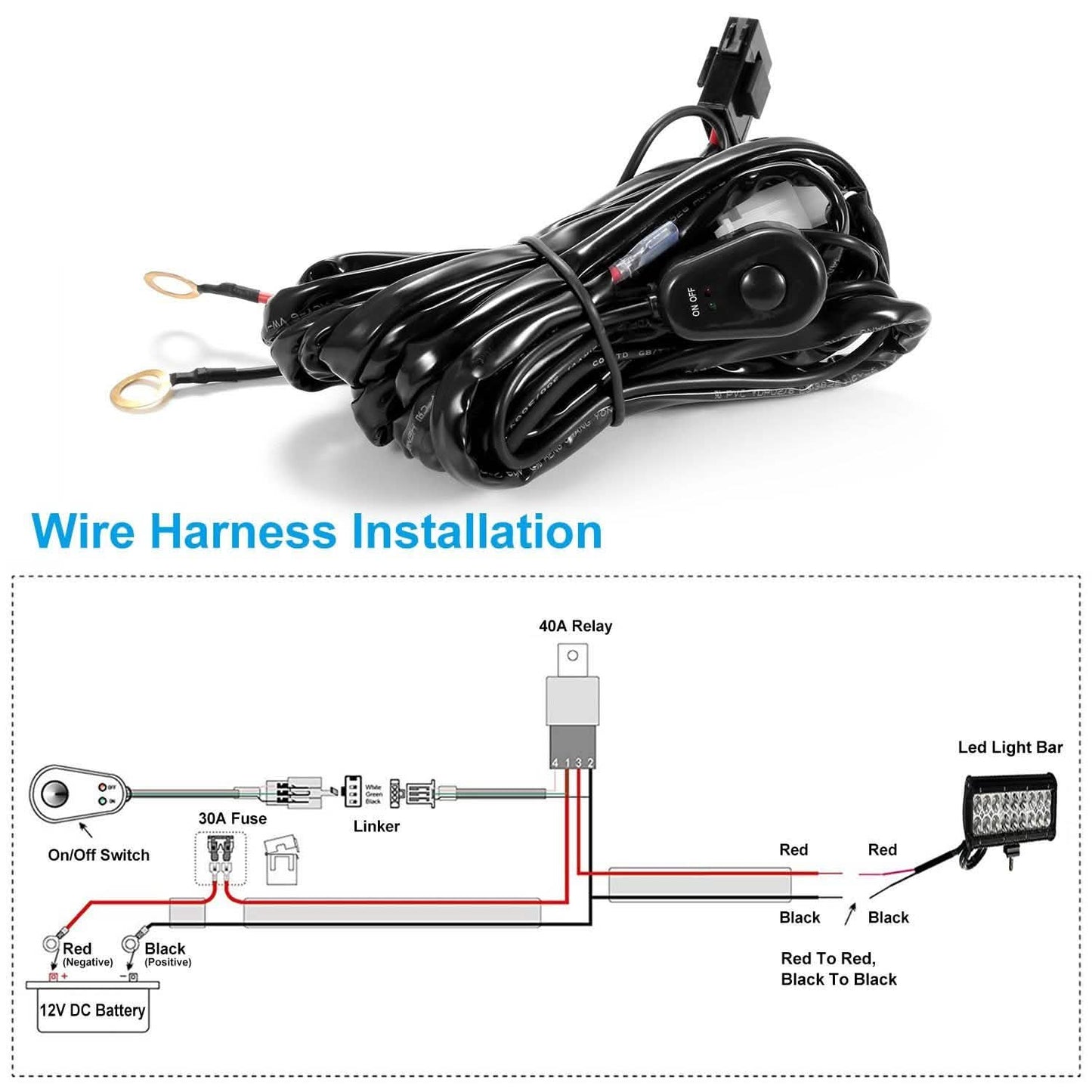 LED Light Bar Wiring Harness Kit Universal Fitment DailySale