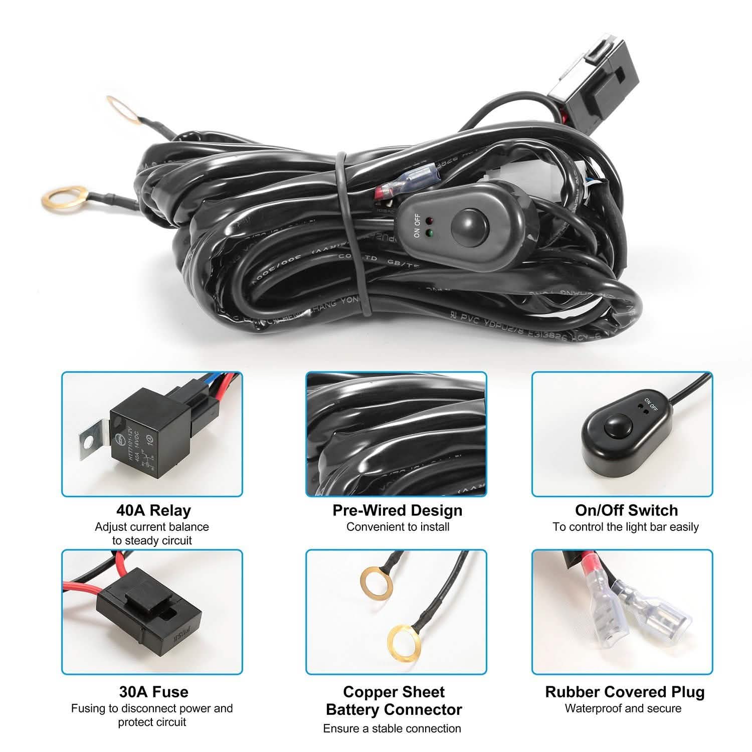 LED Light Bar Wiring Harness Kit Universal Fitment DailySale
