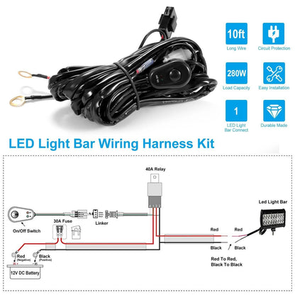 LED Light Bar Wiring Harness Kit Universal Fitment DailySale