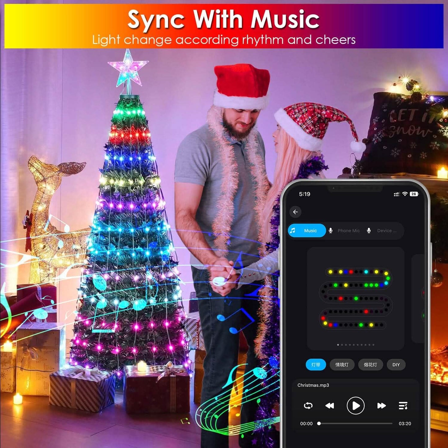 LED Lights Collapsible Christmas Tree Light with Remote App Control DailySale