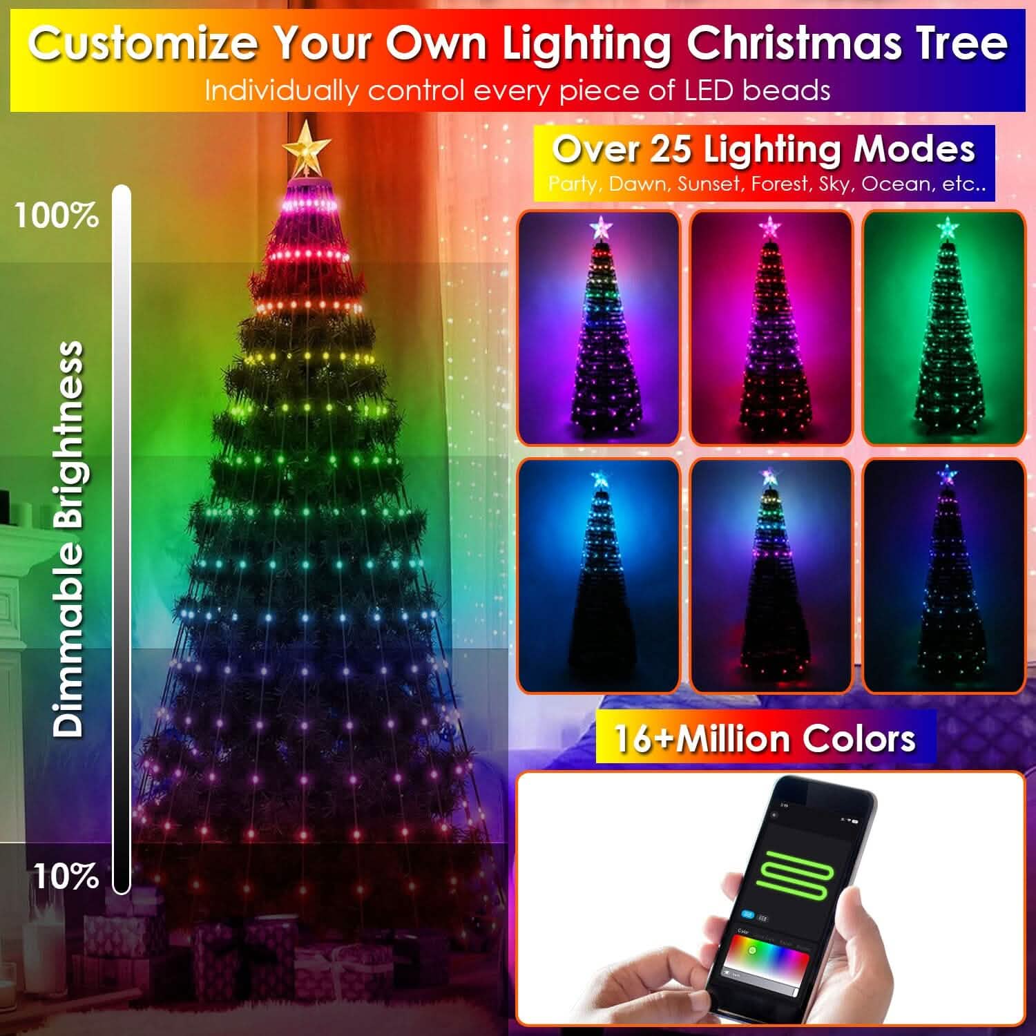 LED Lights Collapsible Christmas Tree Light with Remote App Control DailySale