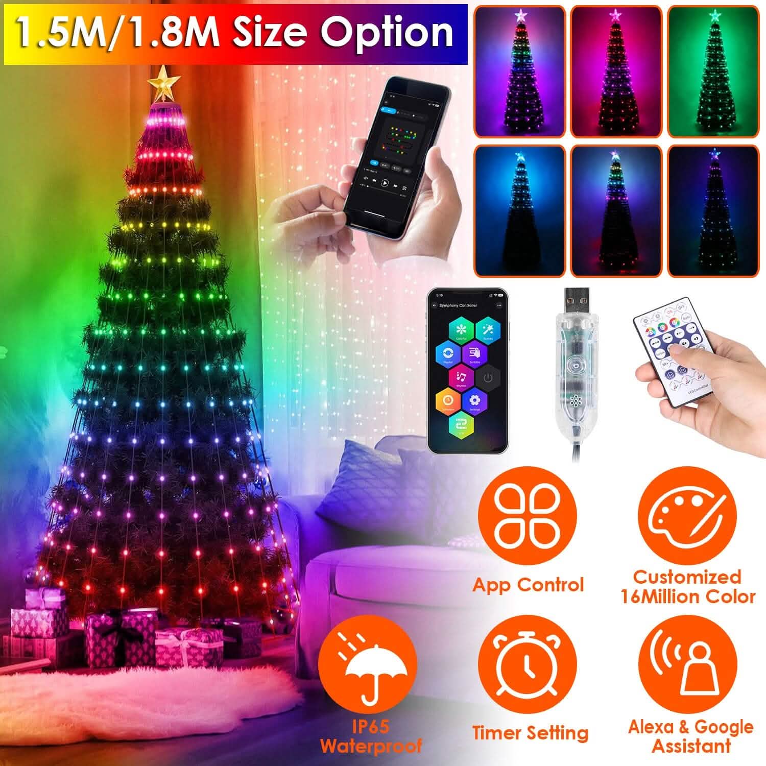 LED Lights Collapsible Christmas Tree Light with Remote App Control DailySale