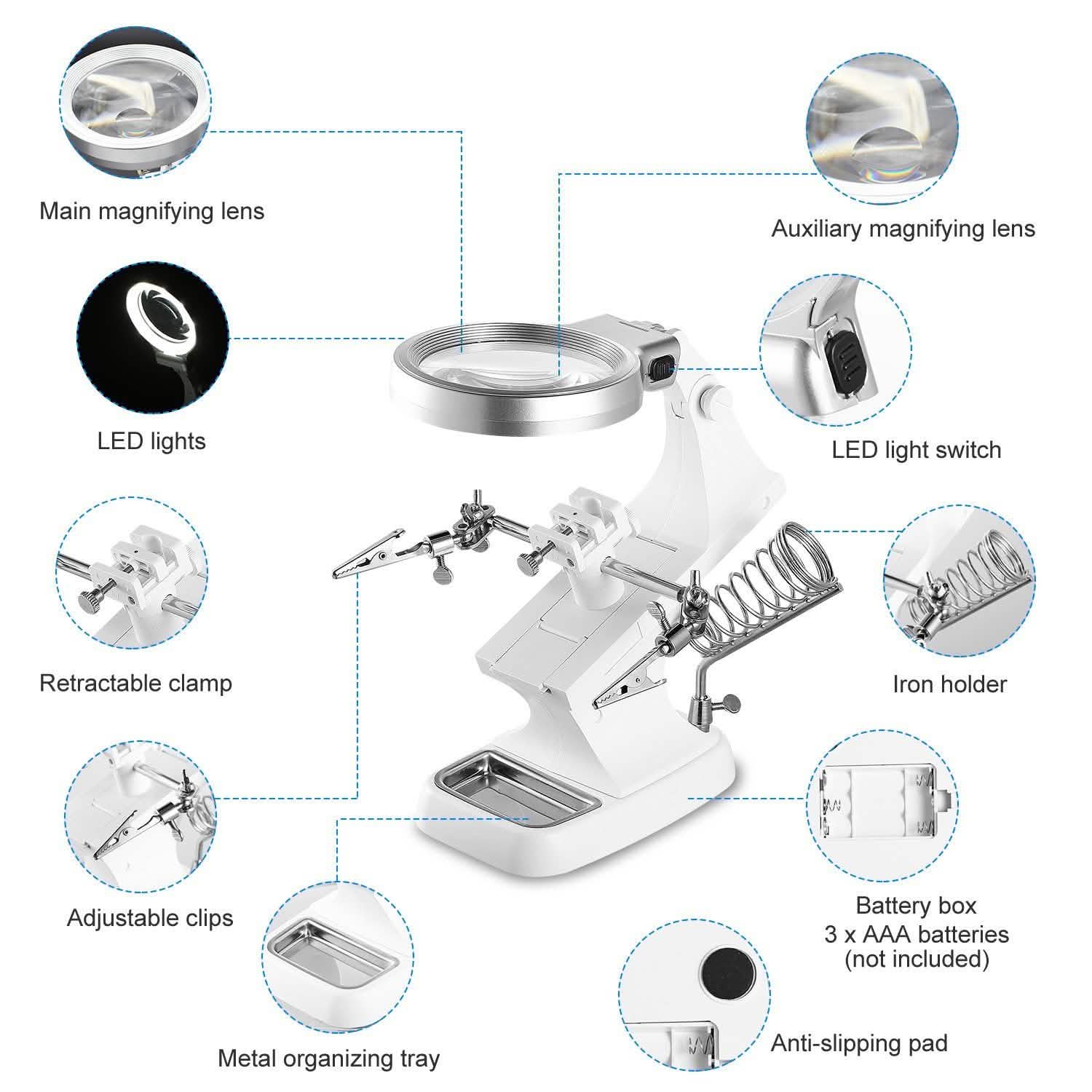 LED Lights Helping Hands Magnifying Glass DailySale