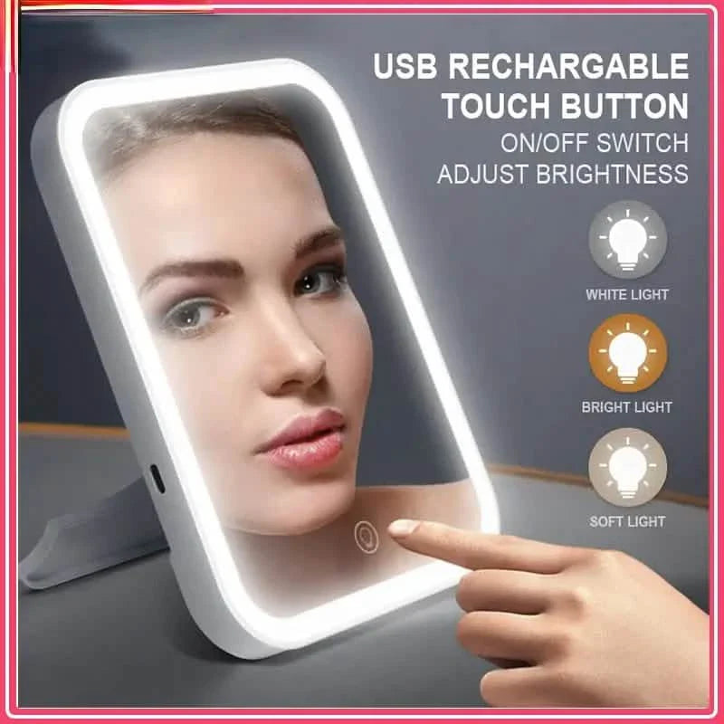 LED Makeup Mirror Touch Screen 3 Light Portable Standing Folding Vanity Mirror DailySale