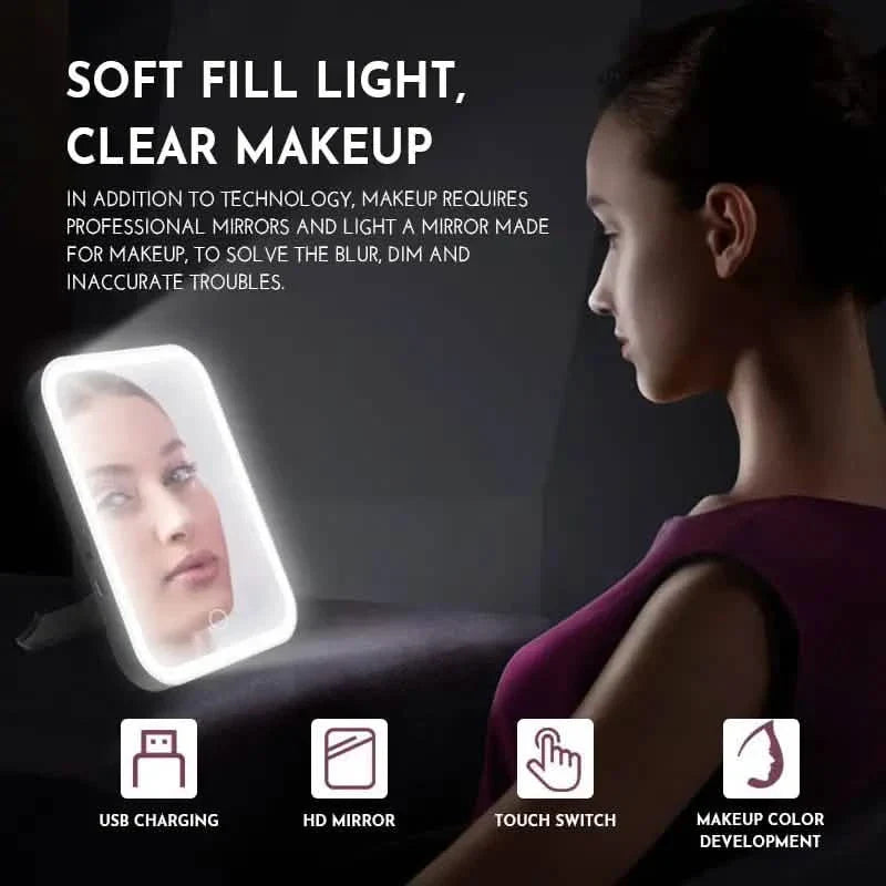 LED Makeup Mirror Touch Screen 3 Light Portable Standing Folding Vanity Mirror DailySale