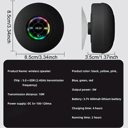 LED Portable Wireless Rechargeable Suction Bathroom Speaker DailySale