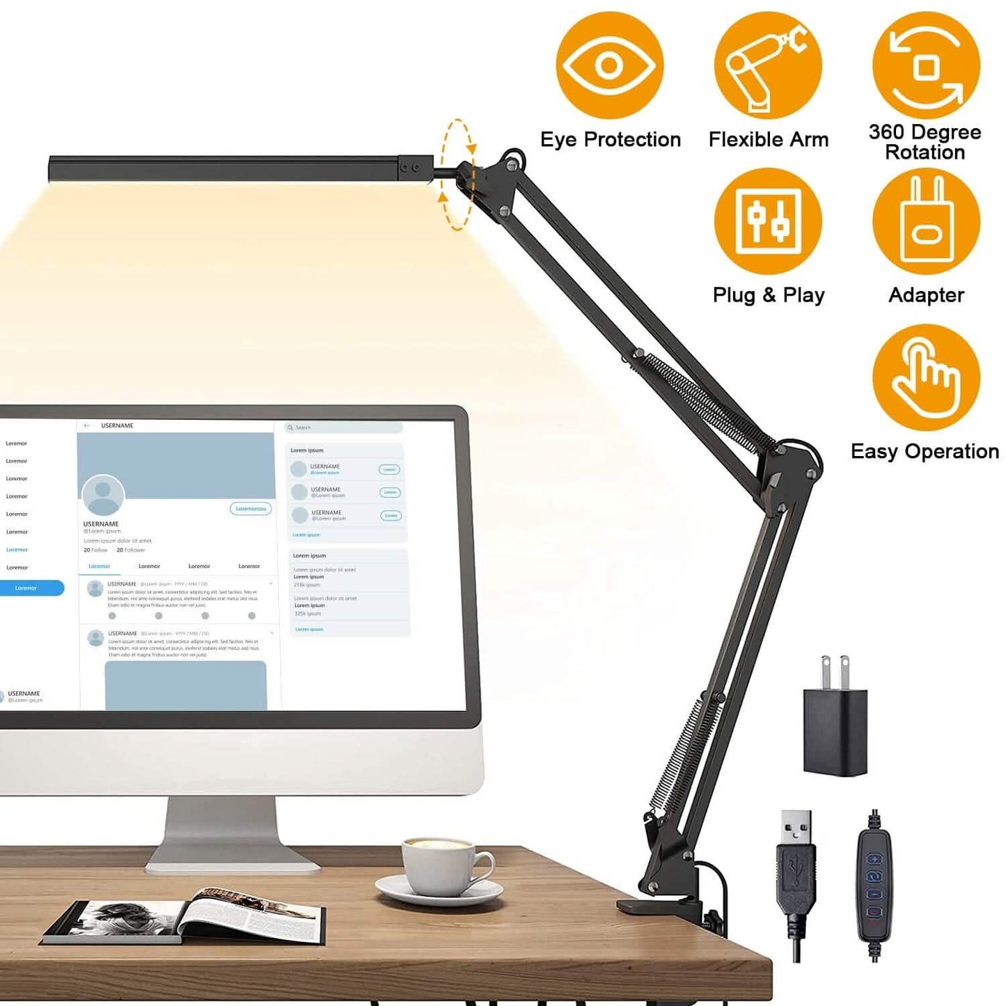 LED Reading Desk Lamp with Clamp Adjustable Swing Arm DailySale