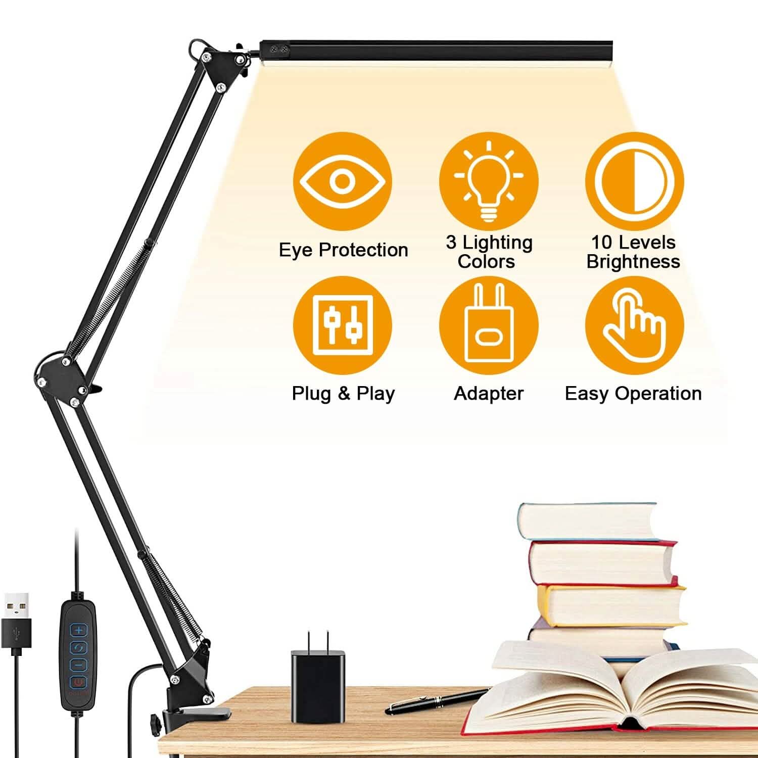 LED Reading Desk Lamp with Clamp Adjustable Swing Arm DailySale