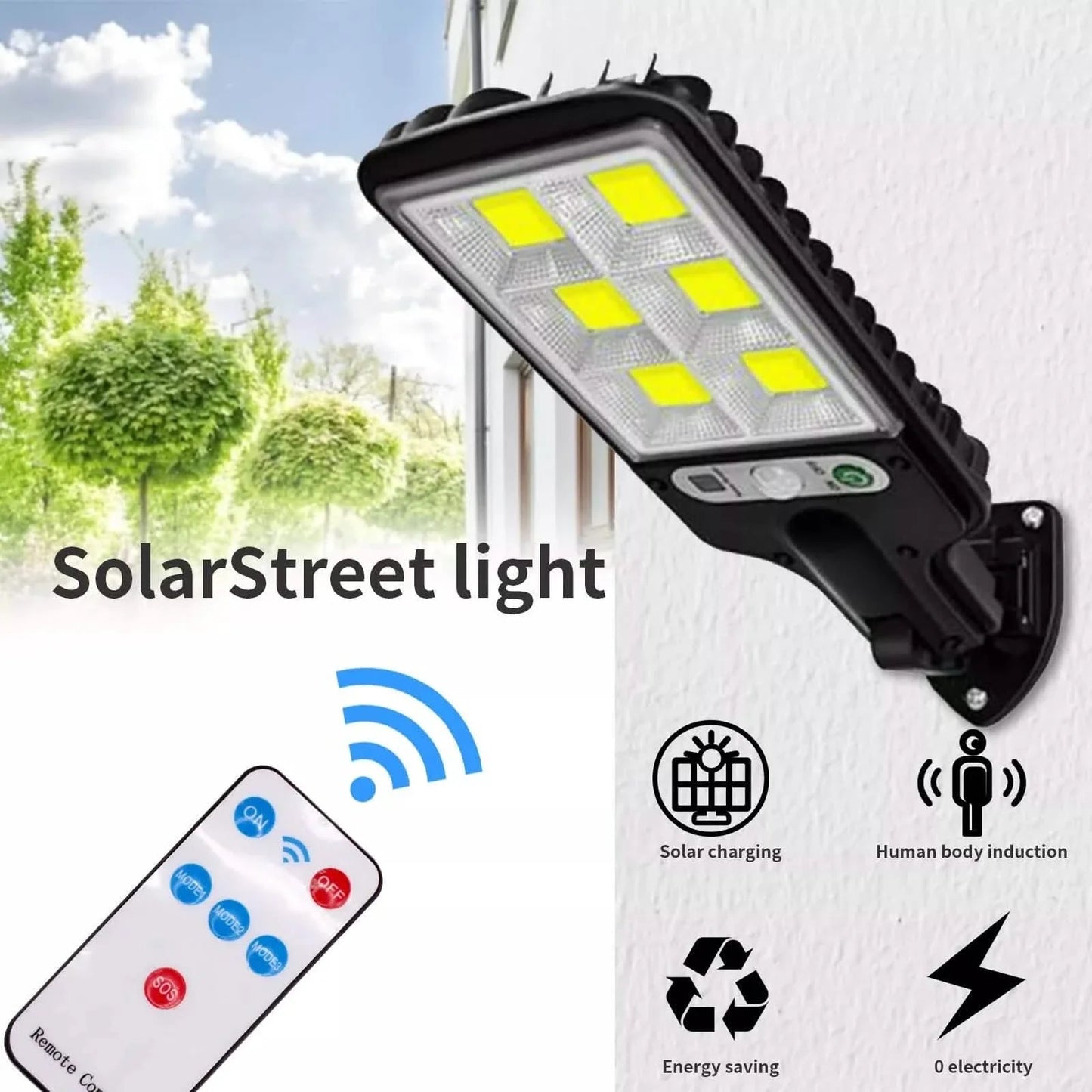 LED Solar Light Motion Sensor 3 Modes Flood Lamp Outdoor Street Wall Yard Garden DailySale