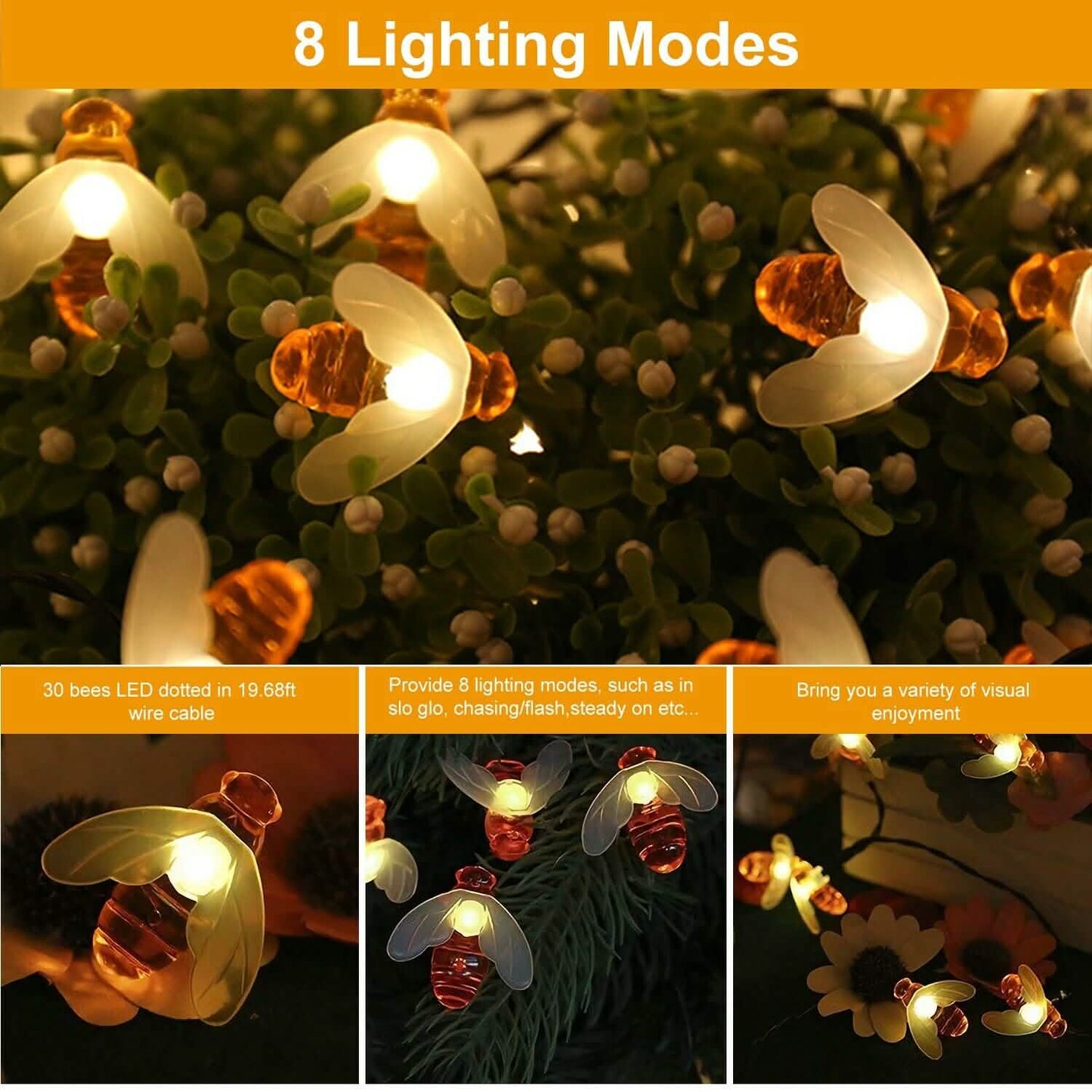 LED Solar String Bee Lights 30 Honeybees DailySale