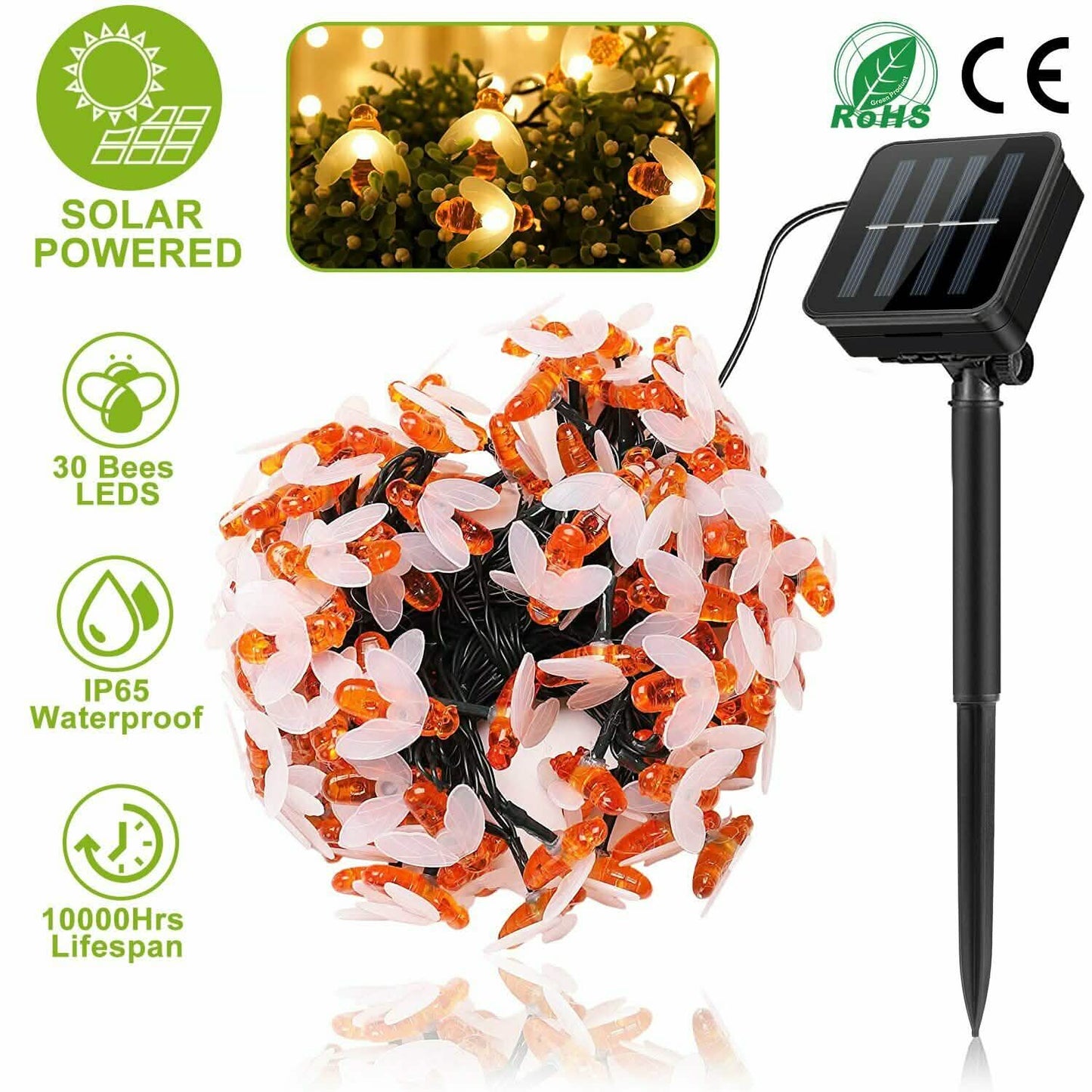 LED Solar String Bee Lights 30 Honeybees DailySale