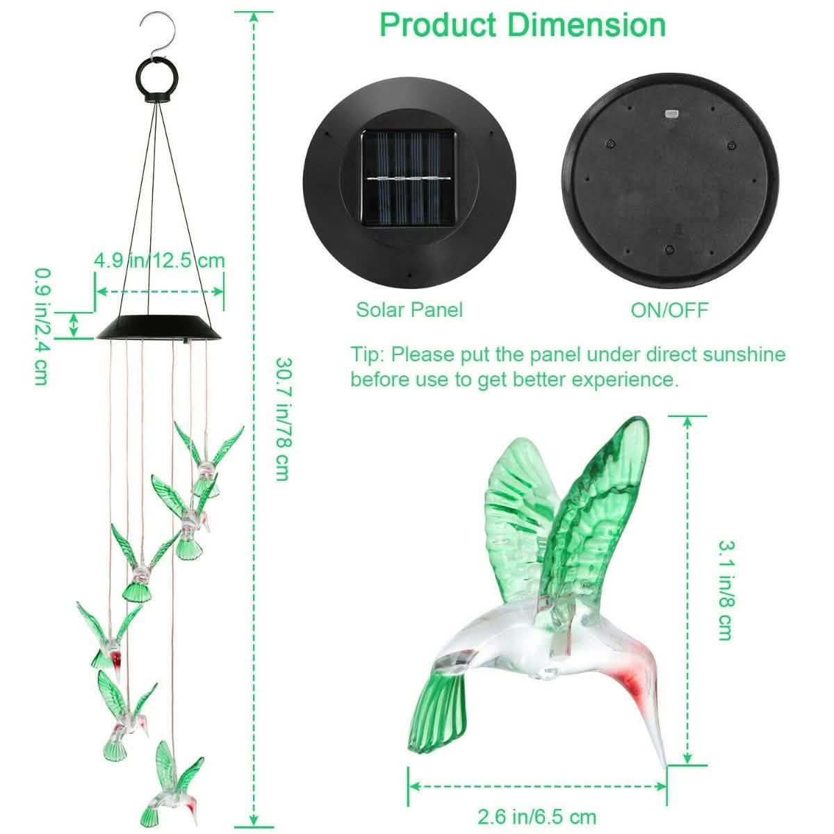 LED Solar String Lights Hummingbird Wind Chime DailySale