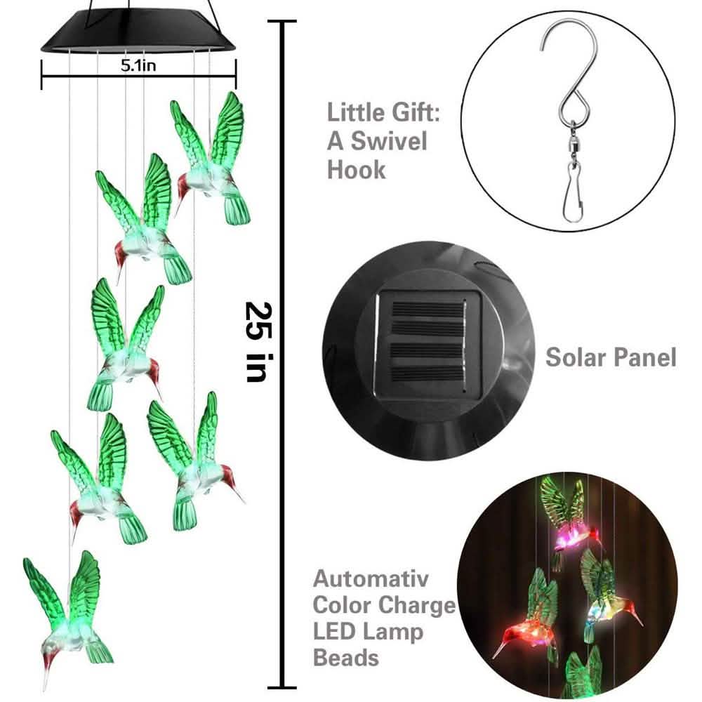 LED Solar String Lights Hummingbird Wind Chime DailySale