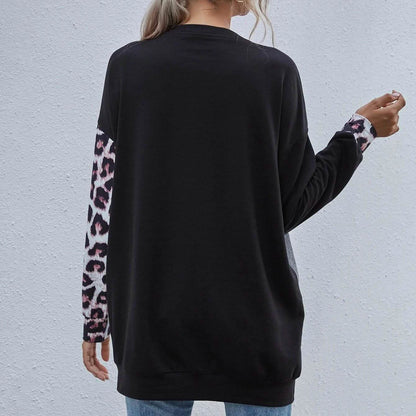 Leopard Print Colorblock Drop Shoulder Sweatshirt DailySale