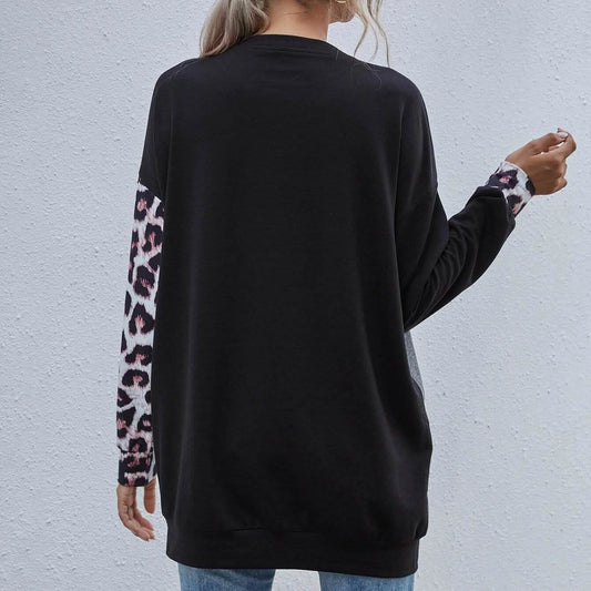 Leopard Print Colorblock Drop Shoulder Sweatshirt DailySale