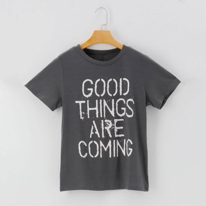 Letters Print Round Neck Short Sleeve Casual T-Shirt DailySale