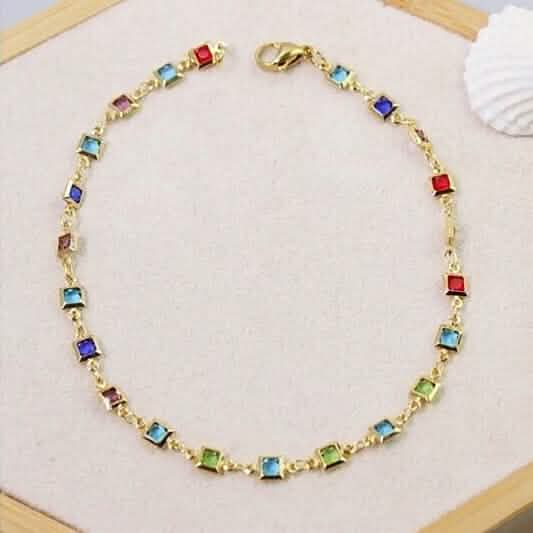 Light Multi Color Crystal Square Ankle Bracelet DailySale