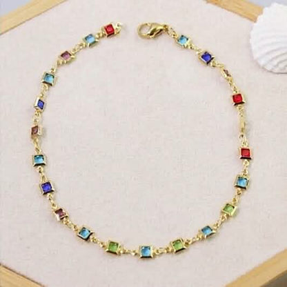 Light Multi Color Crystal Square Ankle Bracelet DailySale