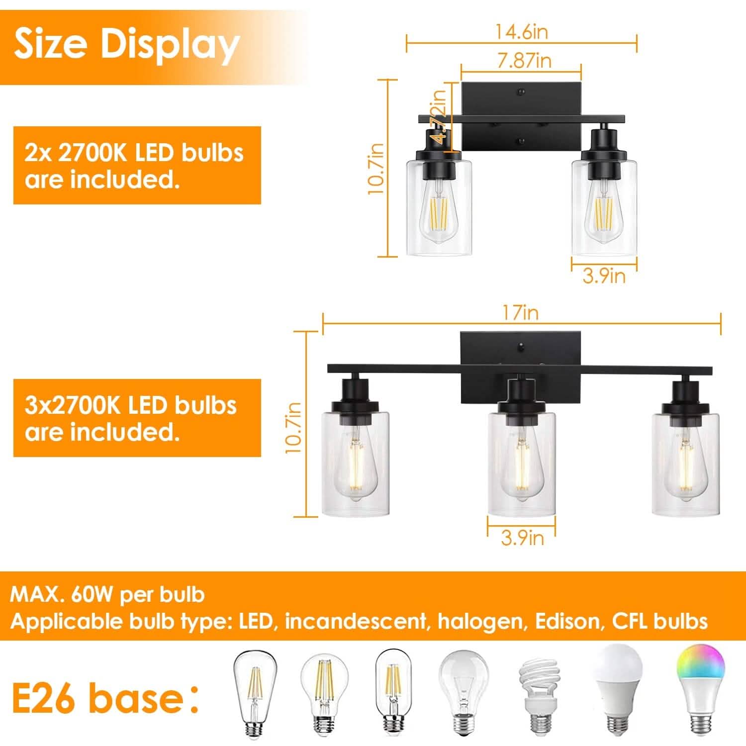 Light Wall Scone Lighting with Clear Glass DailySale