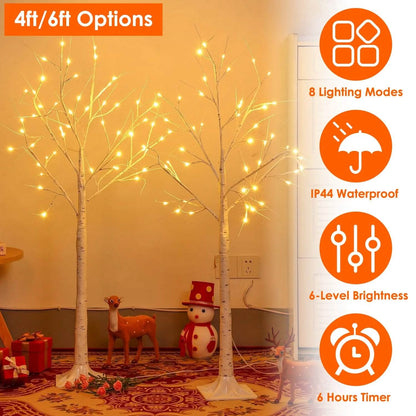 Lighted Birch Tree Artificial White Birch Tree Wig with 8 Warm White Lighting Modes DailySale