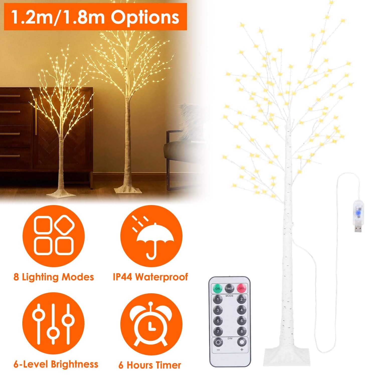 Lighted Birch Tree Artificial White Birch Tree Wig with 8 Warm White Lighting Modes DailySale
