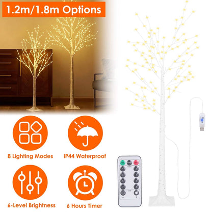 Lighted Birch Tree Artificial White Birch Tree Wig with 8 Warm White Lighting Modes DailySale