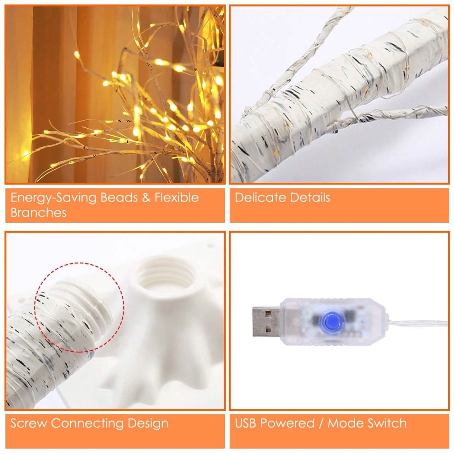 Lighted Birch Tree Artificial White Birch Tree Wig with 8 Warm White Lighting Modes DailySale