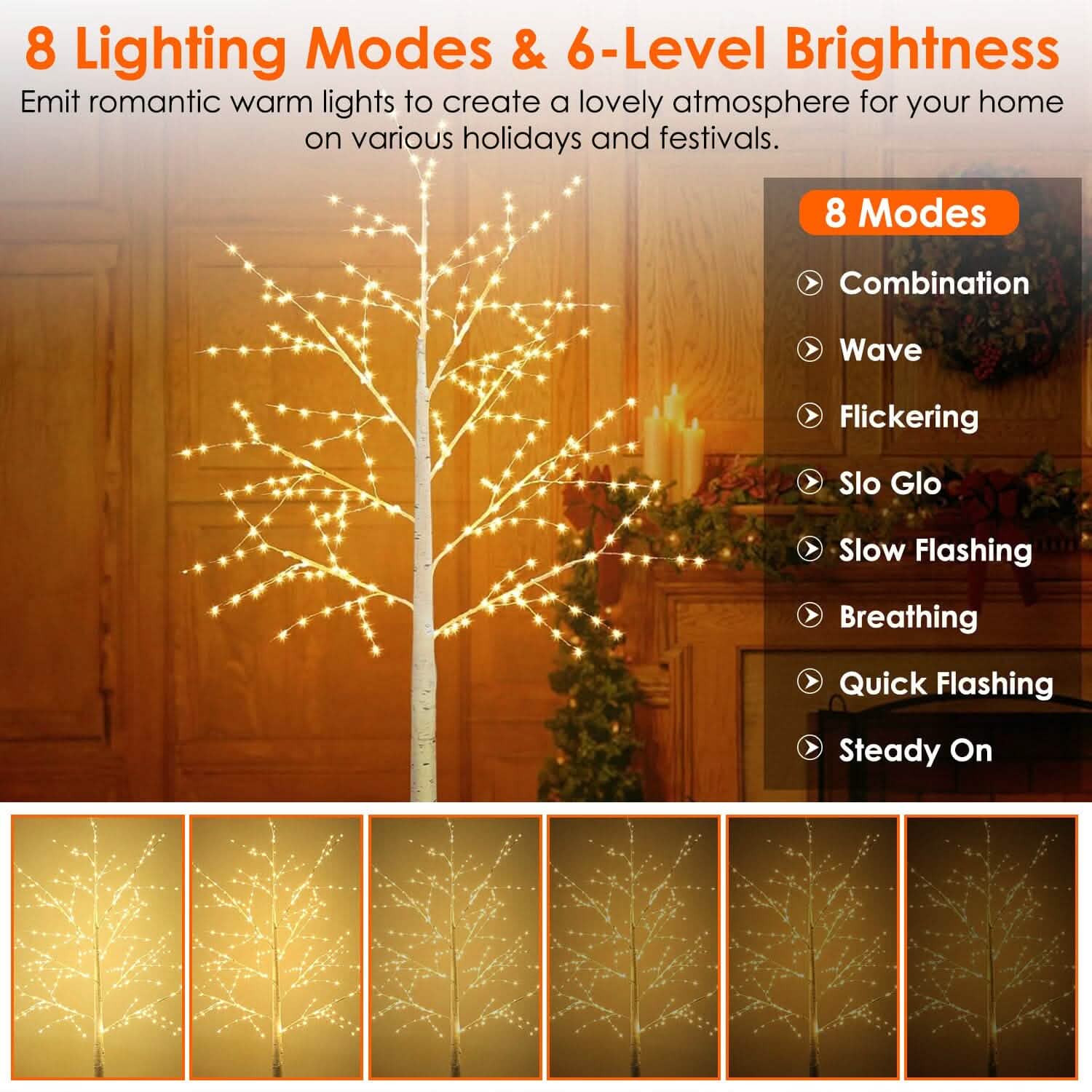 Lighted Birch Tree Artificial White Birch Tree Wig with 8 Warm White Lighting Modes DailySale