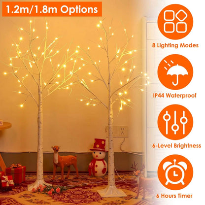 Lighted Birch Tree Artificial White Birch Tree Wig with 8 Warm White Lighting Modes DailySale