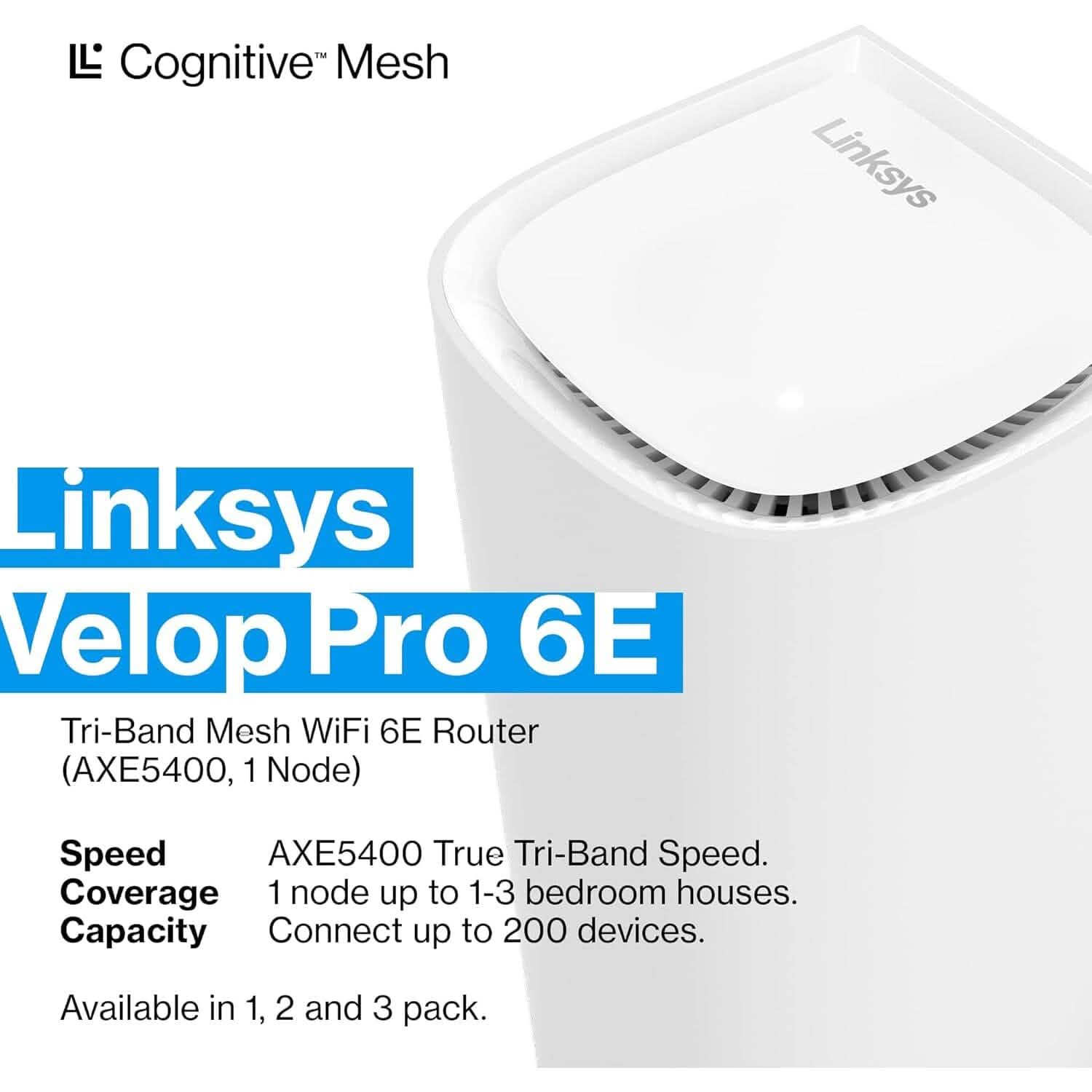 Linksys Velop Pro WiFi 6E Mesh System - Cognitive Mesh Router with 6 Ghz Band Access & 5.4 (AXE5400) Gbps True Gigabit Speed  (Refurbished) DailySale