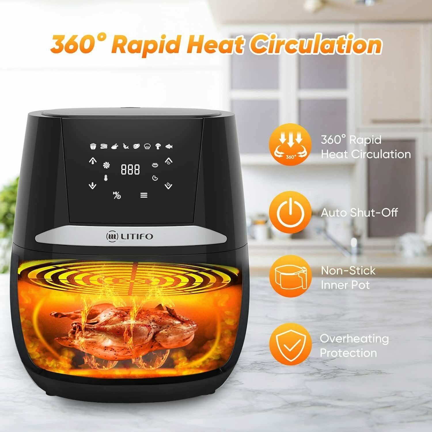 LITIFO 4.5QT Air Fryer with Digital LED Touch Screen Single Basket System DailySale