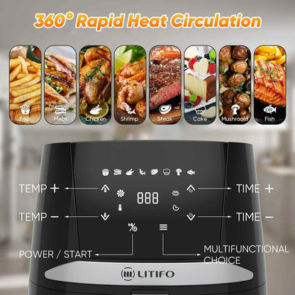 LITIFO 4.5QT Air Fryer with Digital LED Touch Screen Single Basket System DailySale