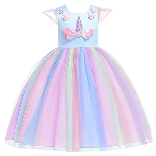 Little Girls' Dress Unicorn Rainbow Patchwork Colorful Tulle Dress DailySale