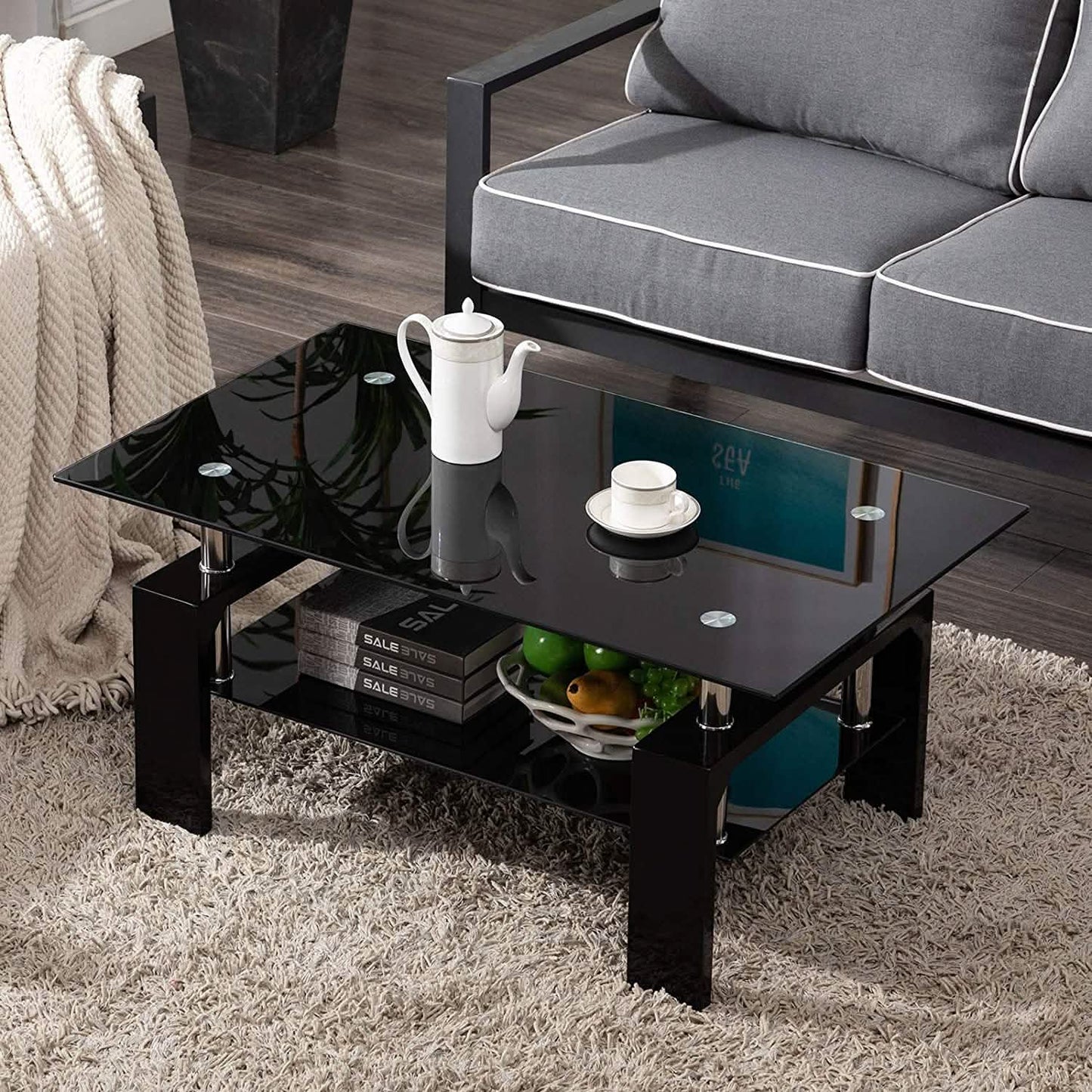 Living Room Rectangle Glass Coffee Table DailySale