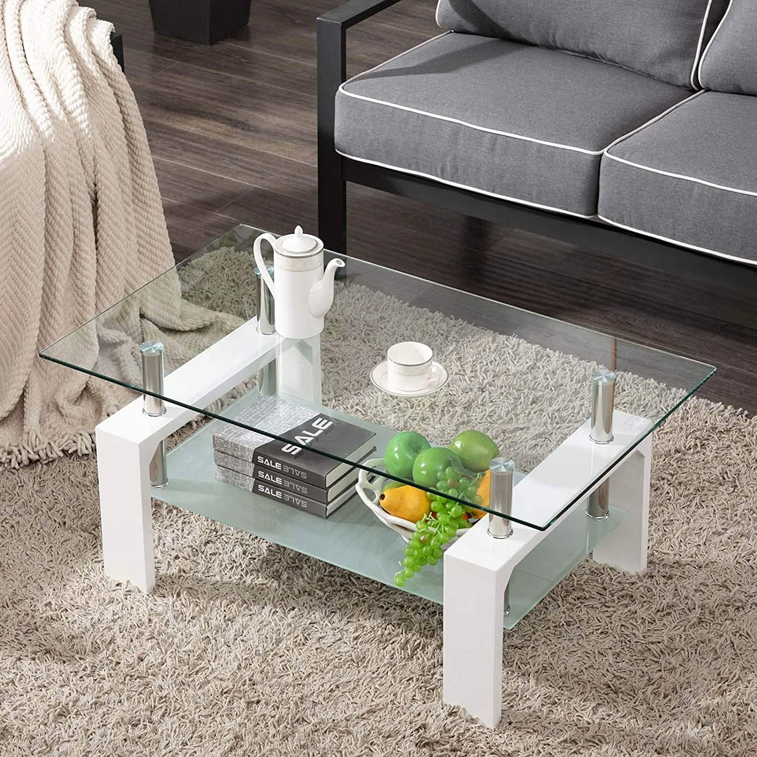 Living Room Rectangle Glass Coffee Table DailySale