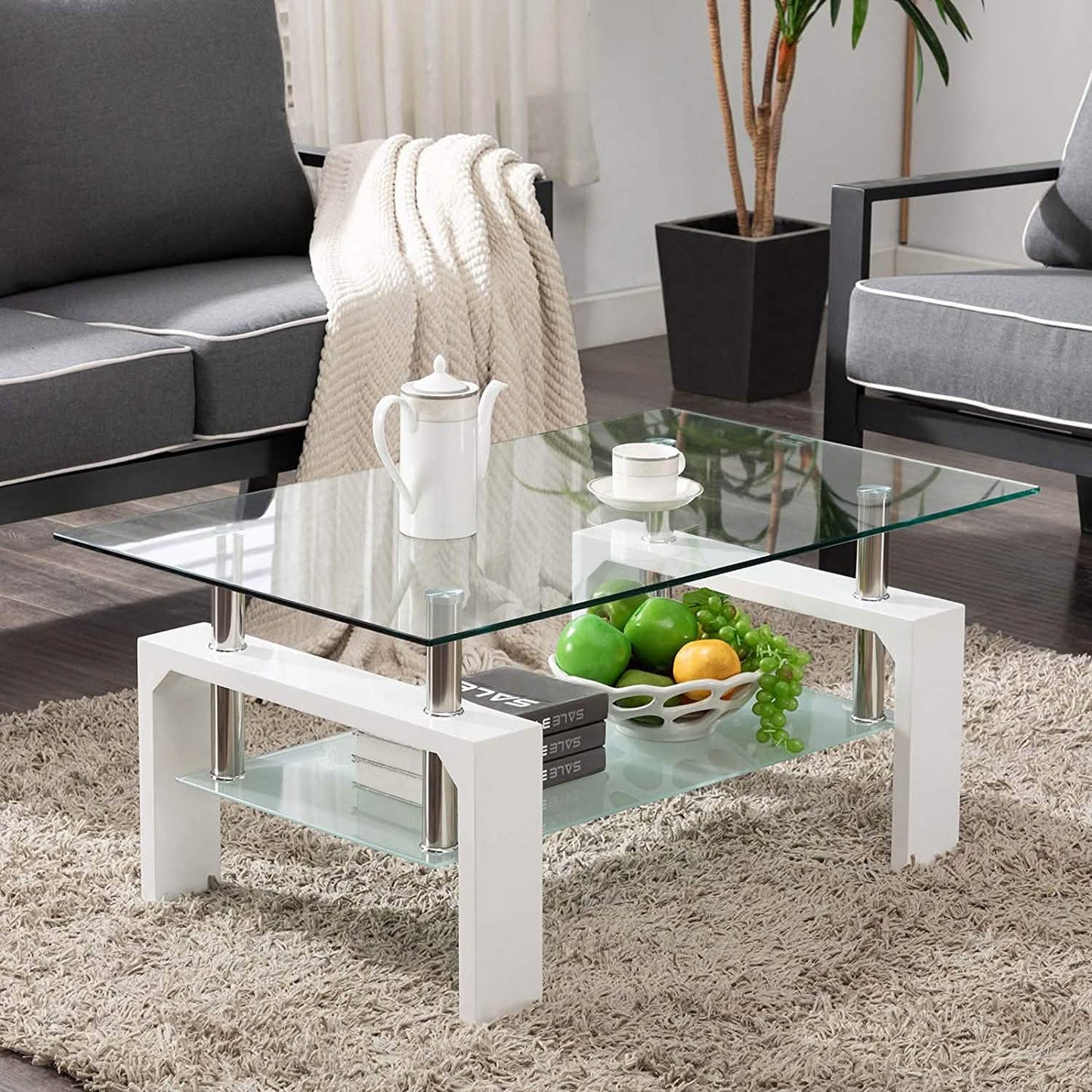 Living Room Rectangle Glass Coffee Table DailySale