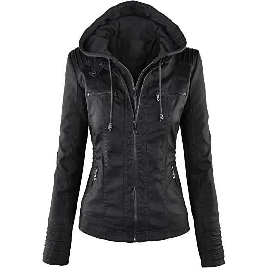 Lock and Love Women's Removable Hooded Faux Leather Jacket DailySale