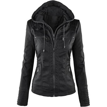 Lock and Love Women's Removable Hooded Faux Leather Jacket DailySale