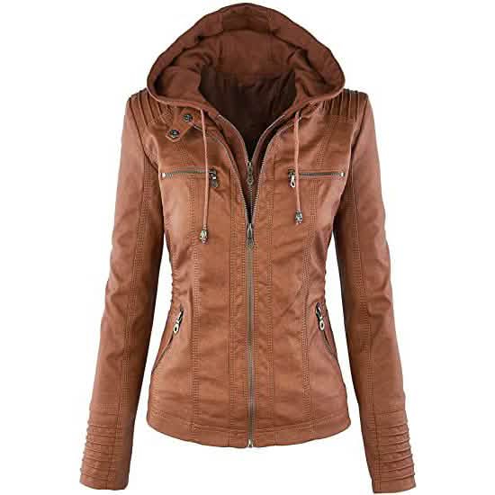 Lock and Love Women's Removable Hooded Faux Leather Jacket DailySale
