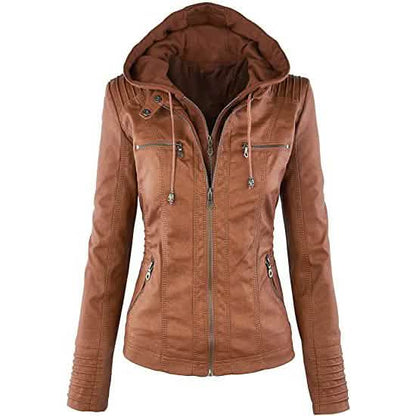 Lock and Love Women's Removable Hooded Faux Leather Jacket DailySale