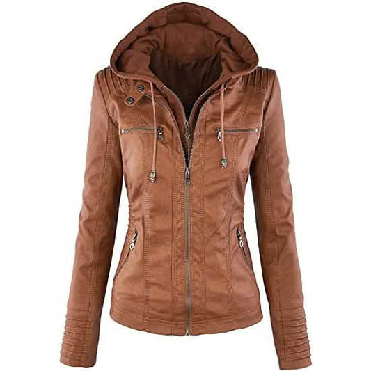 Lock and Love Women's Removable Hooded Faux Leather Jacket DailySale