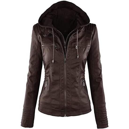 Lock and Love Women's Removable Hooded Faux Leather Jacket DailySale